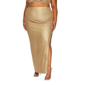 Revolve X Remi Jacqui Maxi Skirt in Metallic Gold Side Slit Women’s Plus Size 2X